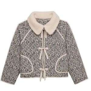 The Great Reversible Short Quilted Puffer Blue Cream Print Size 2 Small